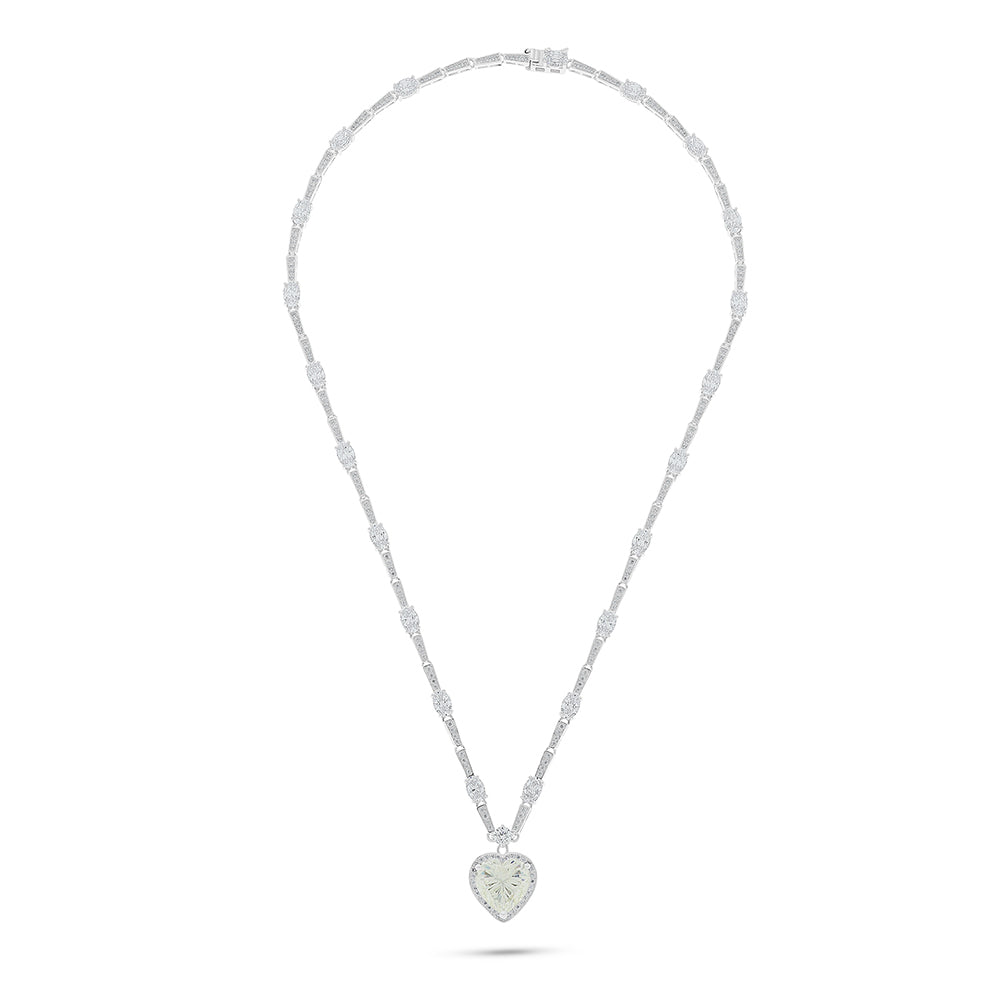 Sterling Silver 925 Necklace Rhodium Plated Embedded With Diamond Zircon And White Zircon