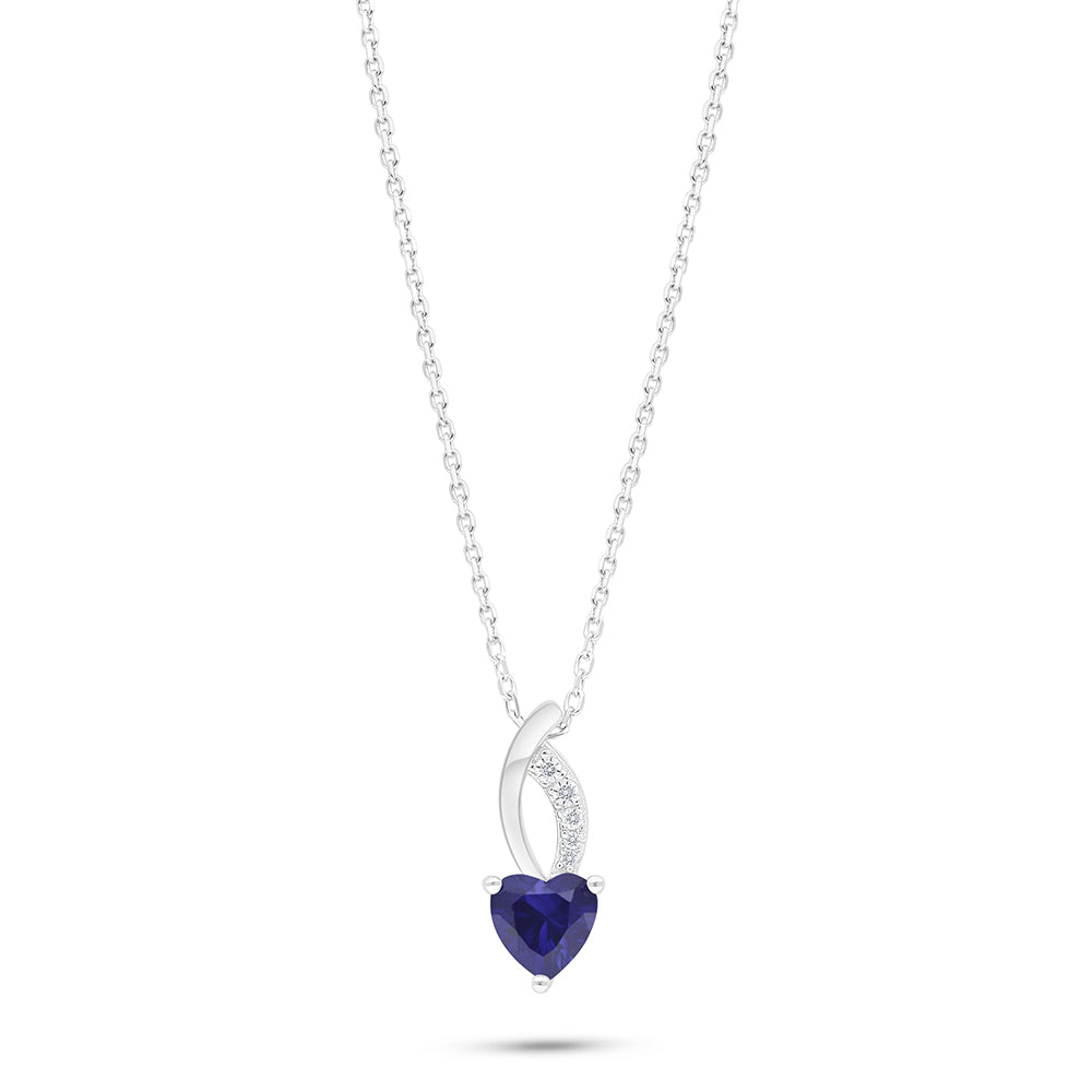 Sterling Silver 925 Necklace Rhodium Plated Embedded With Sapphire Corundum And White Zircon