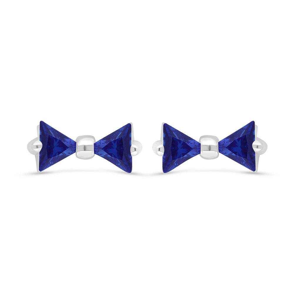 Sterling Silver 925 Earring Rhodium Plated Embedded With Sapphire Corundum
