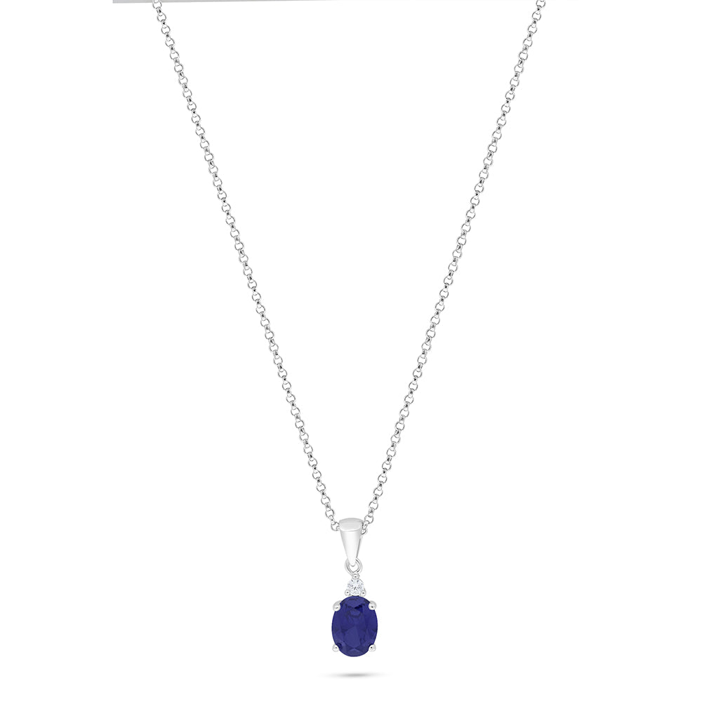 Sterling Silver 925 Necklace Rhodium Plated Embedded With Sapphire Corundum And White Zircon