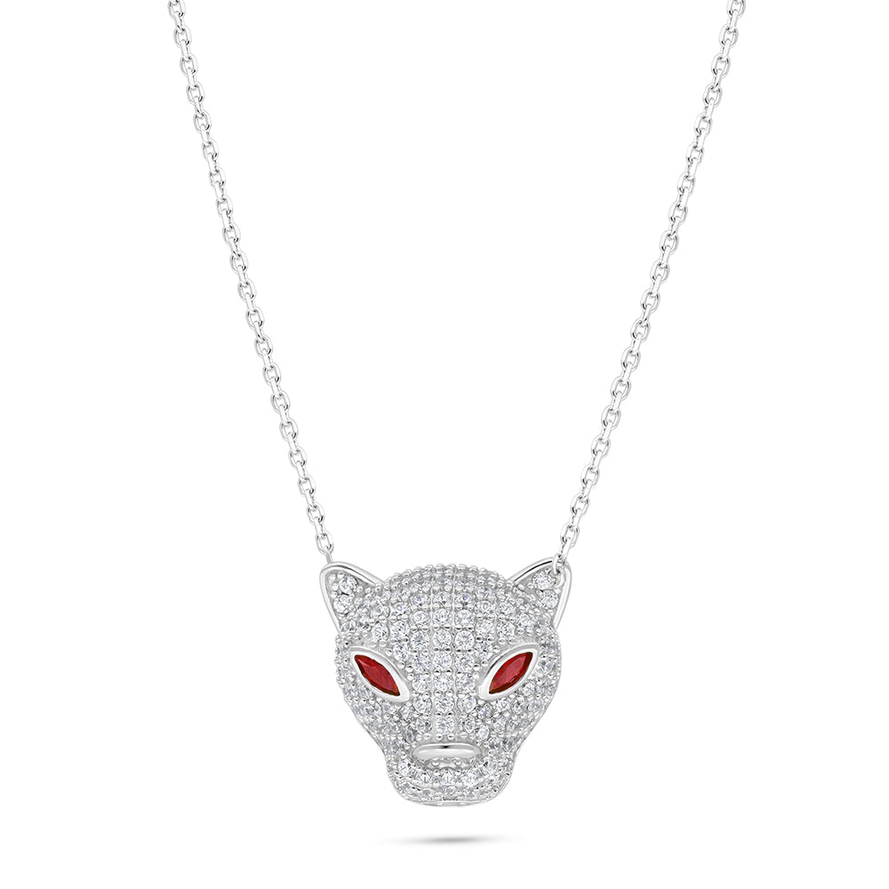 عقد من الفضة الخالصة عيار 925 مطلي روديوم مرصع ياقوت كروندوم و فص ابيض