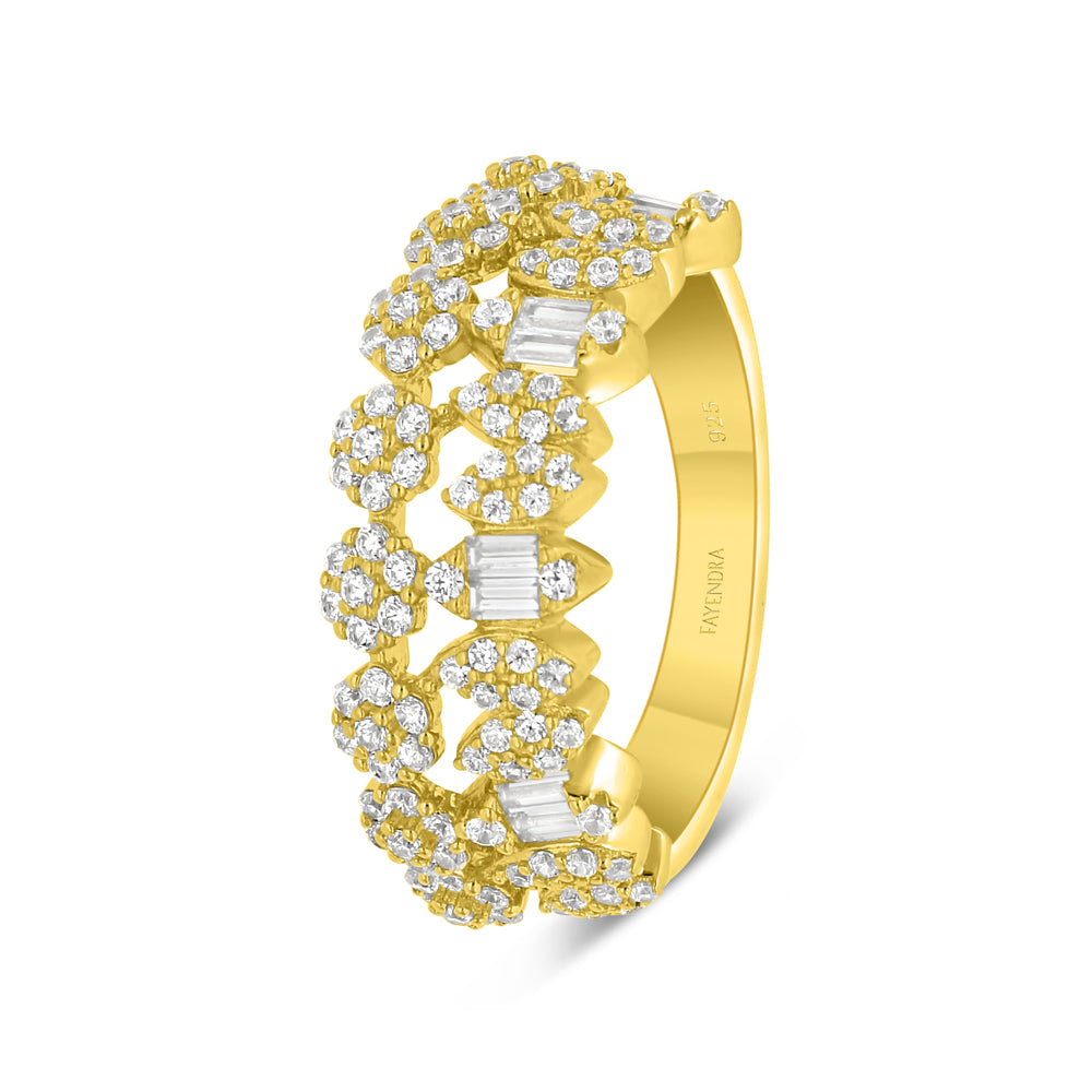 طقم فضة عيار 925 مطلي ذهبي مرصع فص ابيض