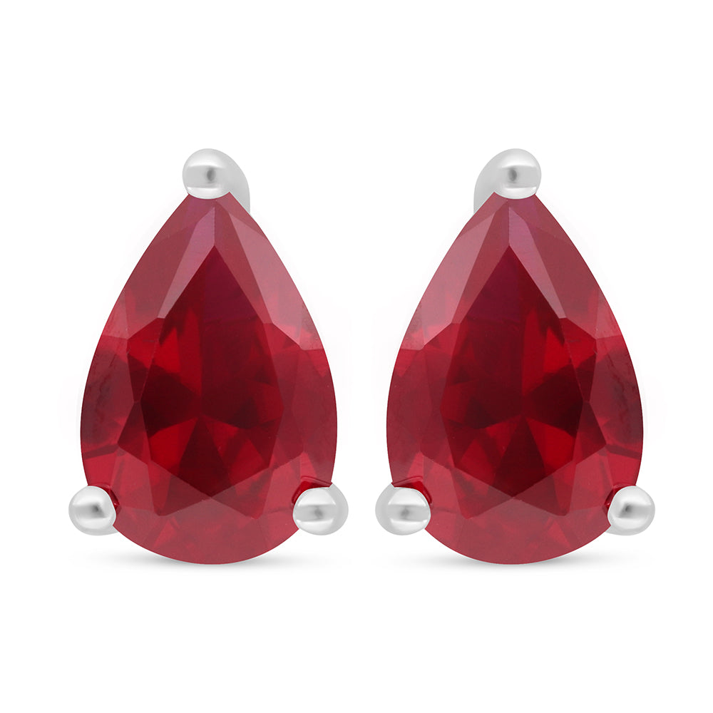 Sterling Silver 925 Earring Rhodium Plated Embedded With Ruby Corundum