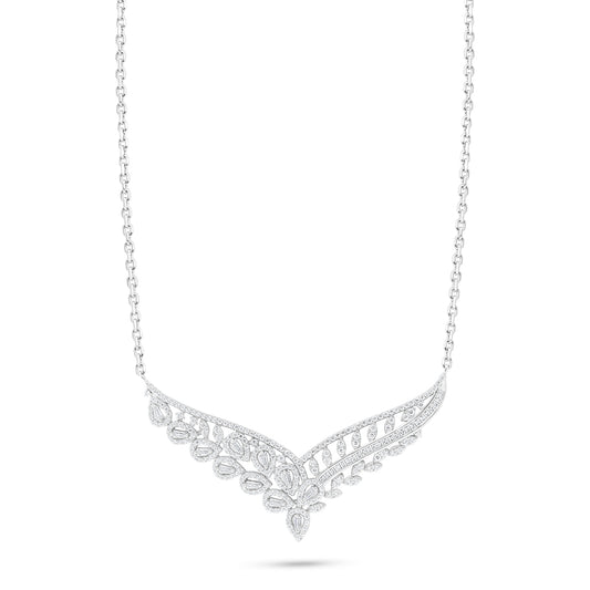 Sterling Silver 925 Necklace Rhodium Plated Embedded With White Zircon