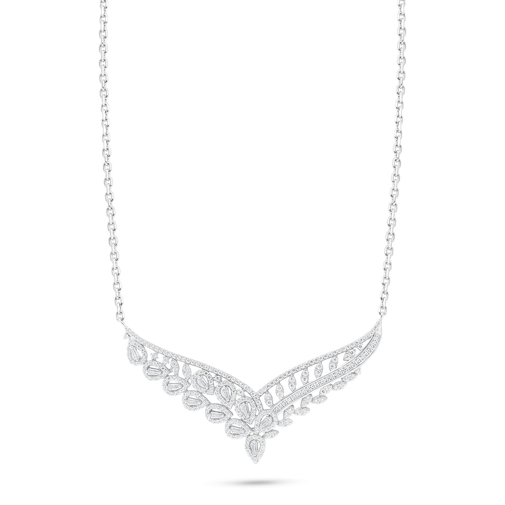 Sterling Silver 925 Necklace Rhodium Plated Embedded With White Zircon
