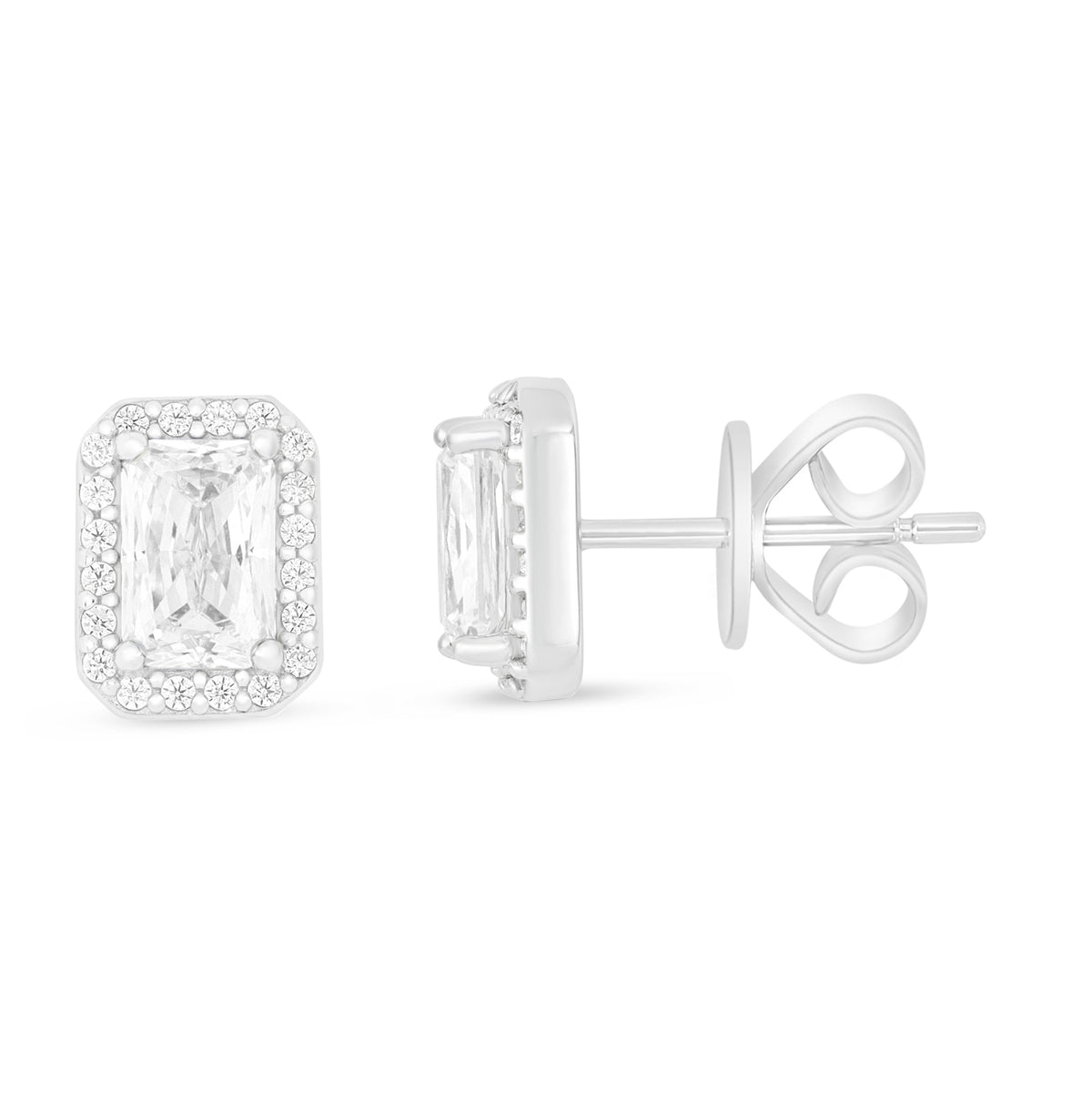 Sterling Silver 925 Earring Rhodium Plated Embedded With White Zircon