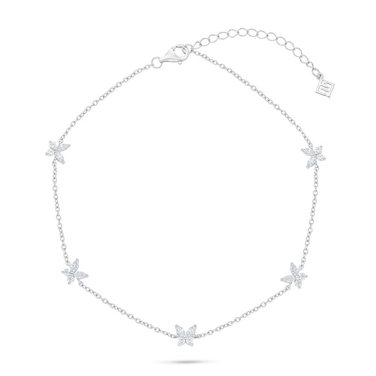 Sterling Silver 925 Anklet  Rhodium Plated Embedded With White Zircon