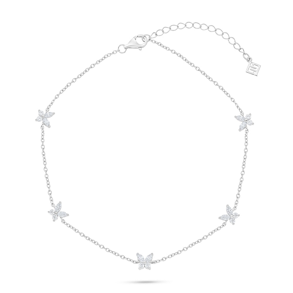 Sterling Silver 925 Anklet Rhodium Plated Embedded With White Zircon