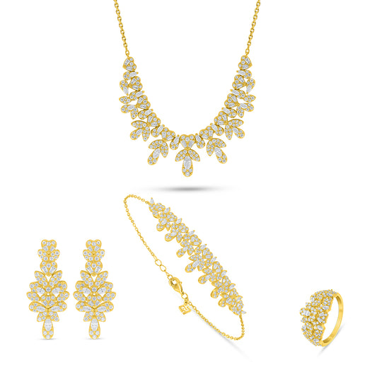 Sterling Silver 925 SET Golden Plated Embedded With White Zircon