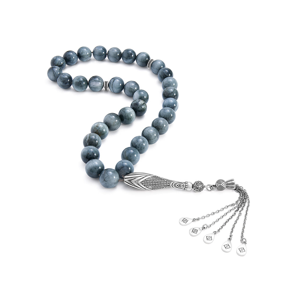 Rosary 33 Embedded With Eagle Eye Bead 11 mm Sterling Silver 925 Oxidized Set LOGO