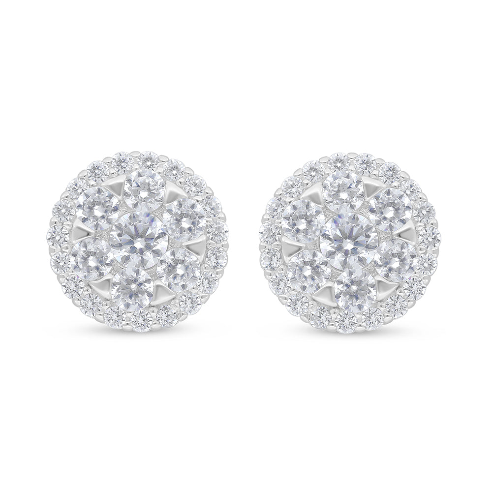 Sterling Silver 925 Earring Rhodium Plated Embedded With White Zircon