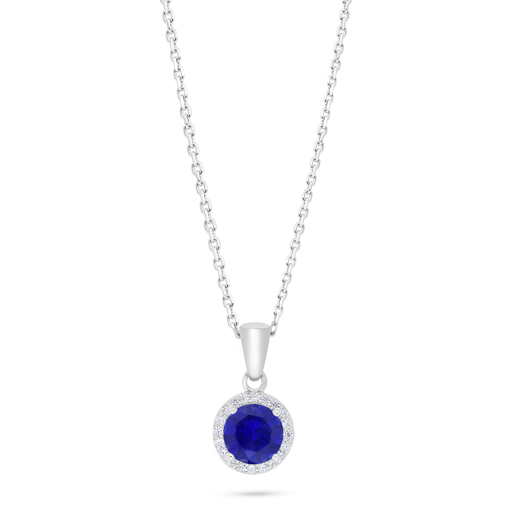 Sterling Silver 925 Necklace Rhodium Plated Embedded With Sapphire Corundum And White Zircon