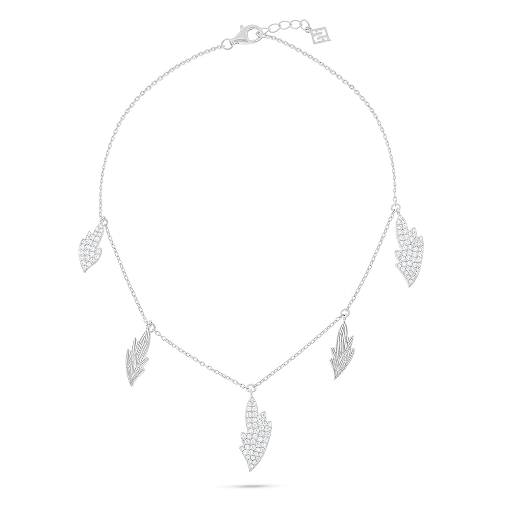 Sterling Silver 925 Anklet Rhodium Plated Embedded With White Zircon