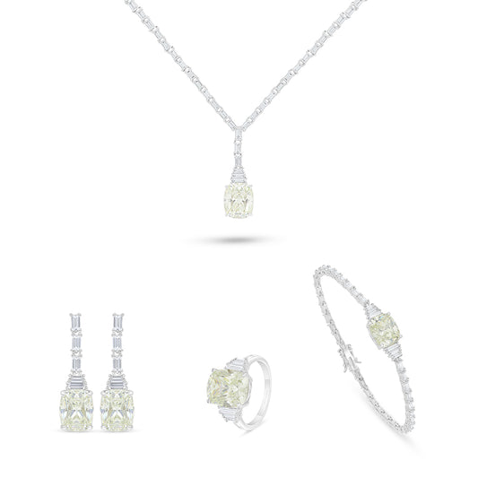Sterling Silver 925 SET Rhodium Plated Embedded With Diamond Zircon And White Zircon