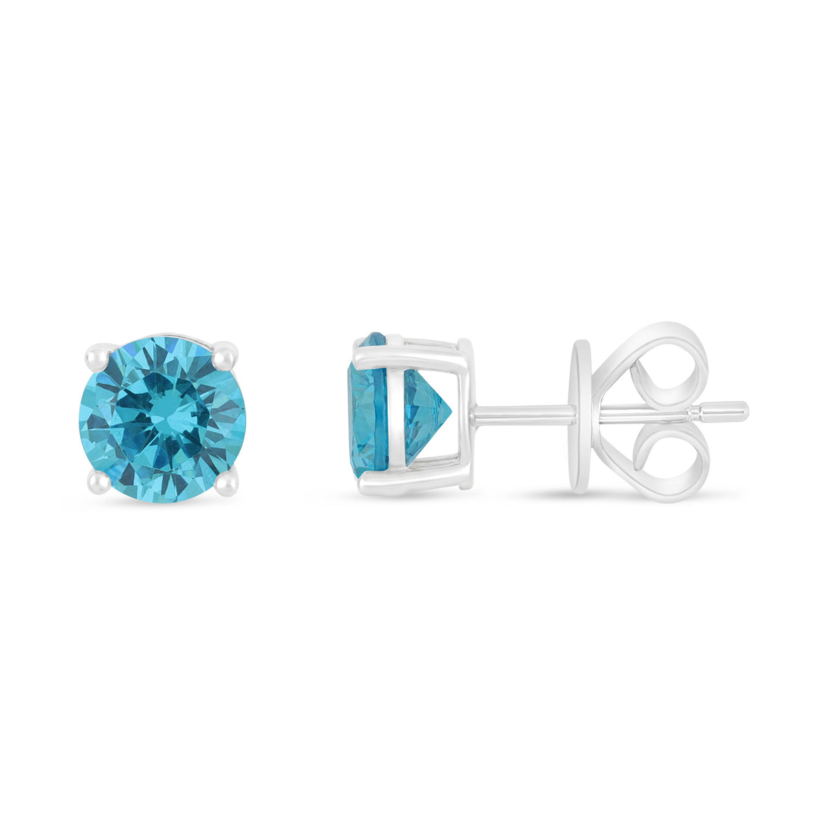 Sterling Silver 925 Earring Rhodium Plated Embedded With Aqua Zircon Color