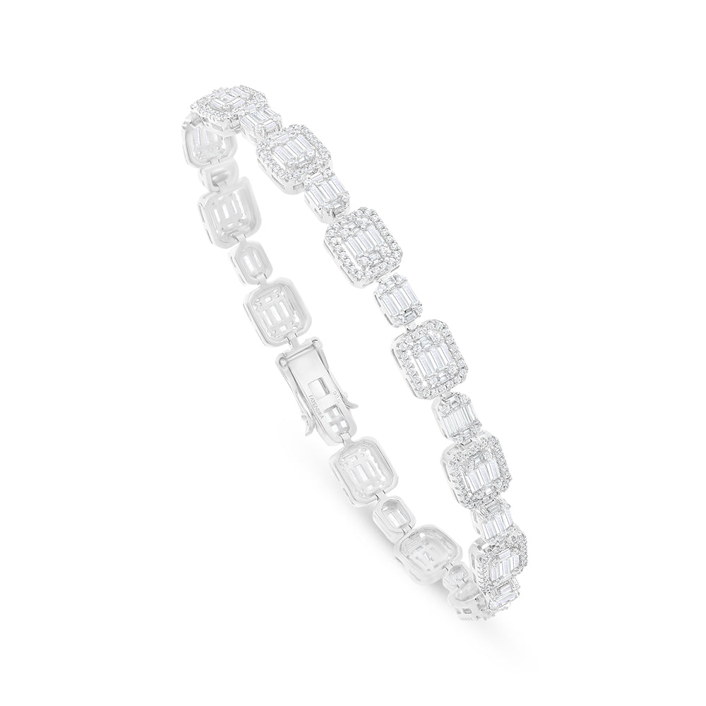 Sterling Silver 925 Bracelet Rhodium Plated Embedded With White Zircon