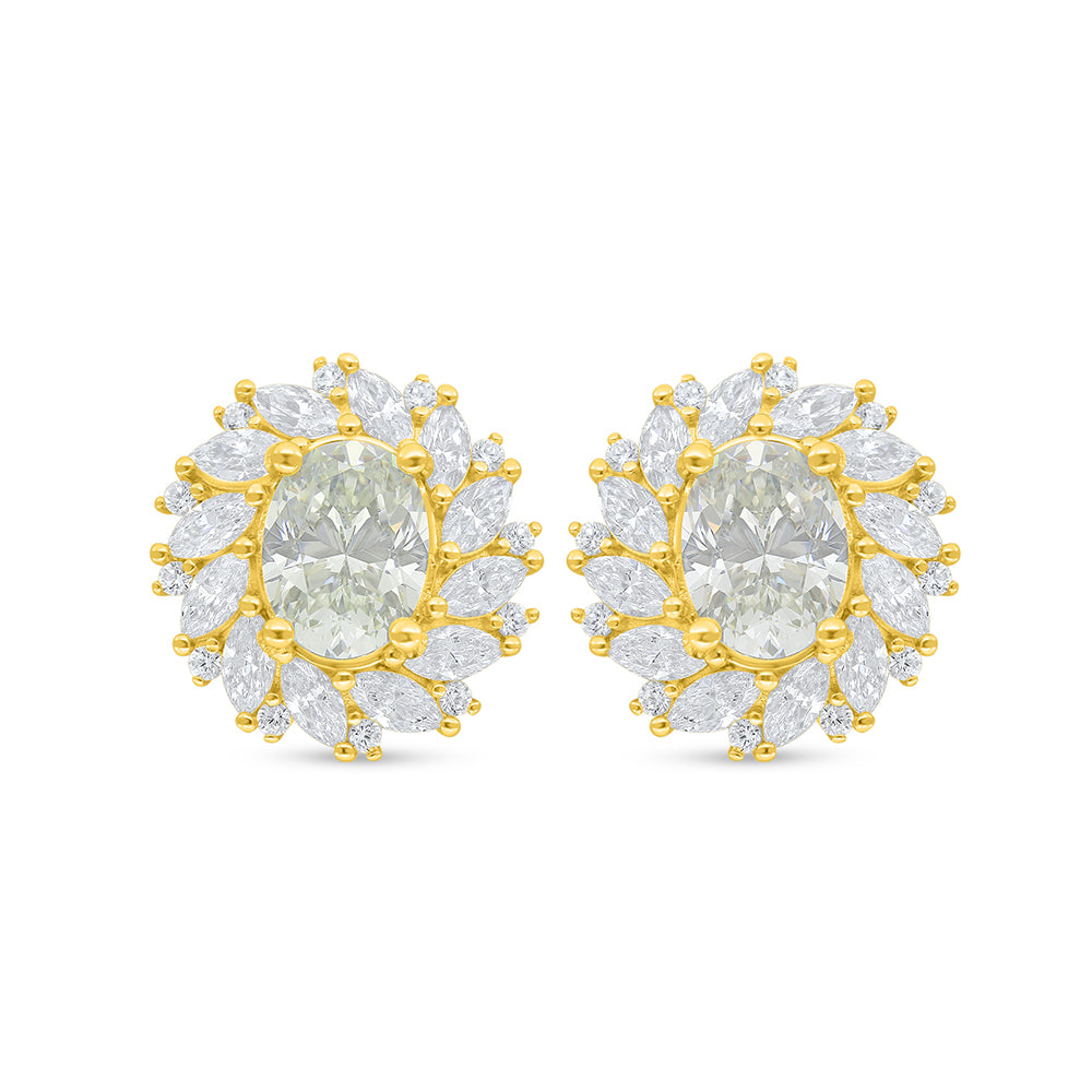 Sterling Silver 925 Earring Golden Plated Embedded With Yellow Diamond And White Zircon