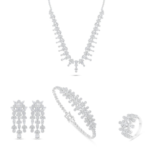 Sterling Silver 925 SET Rhodium Plated Embedded With White Zircon