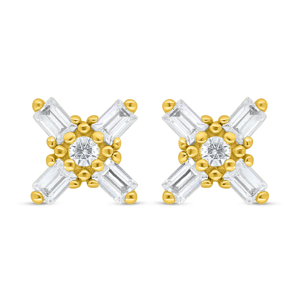 Sterling Silver 925 Earring Golden Plated Embedded With White Zircon