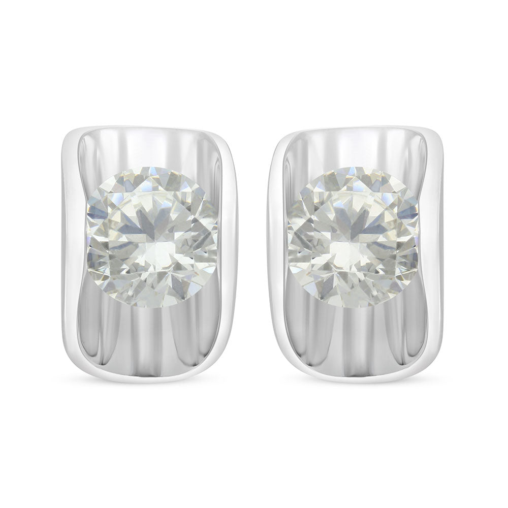 Sterling Silver 925 Earring Rhodium Plated Embedded With Yellow Diamond