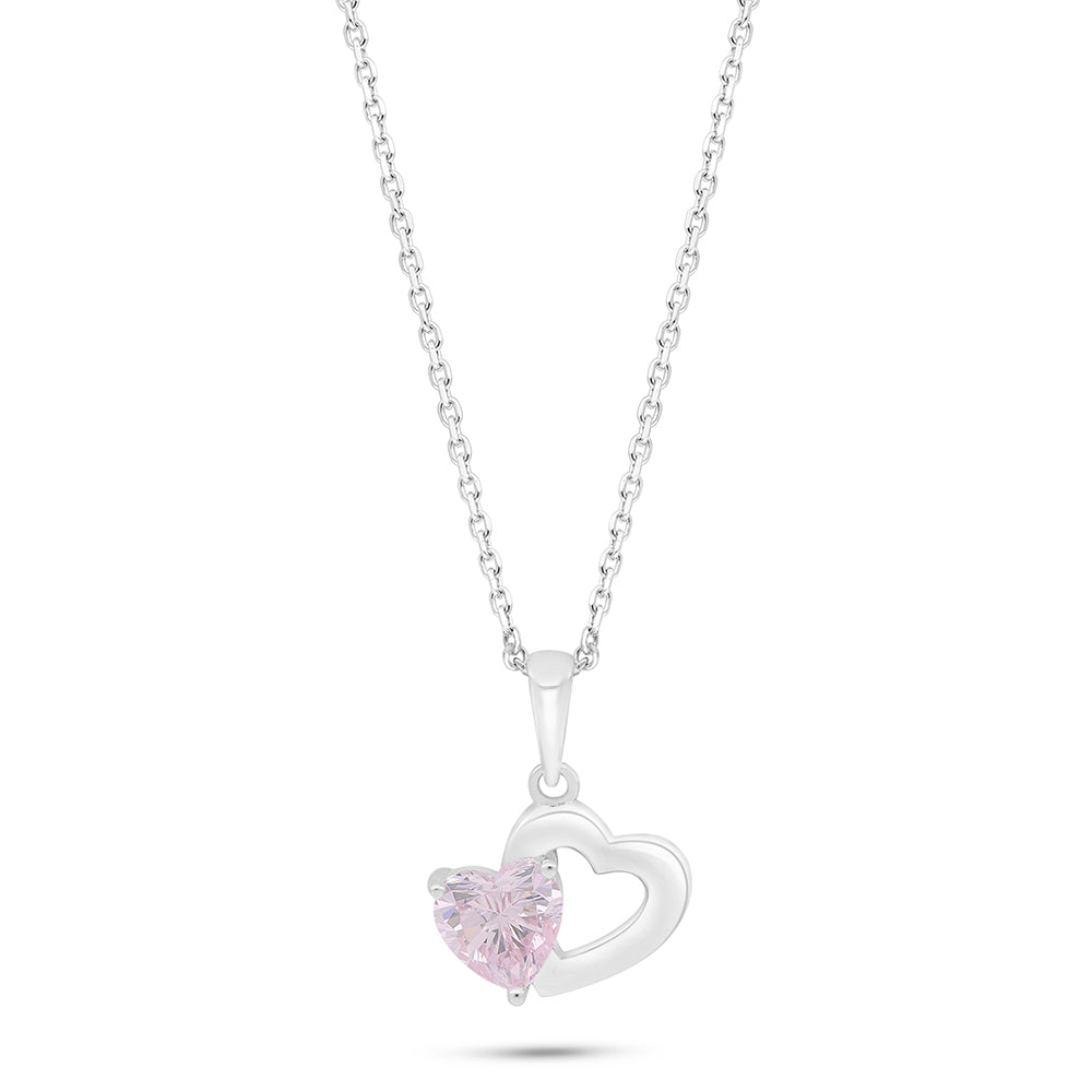 Sterling Silver 925 Necklace Rhodium Plated Embedded With Pink Zircon