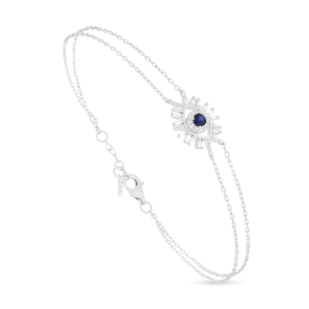 Sterling Silver 925 Bracelet Rhodium Plated Embedded With Sapphire Corundum And White Zircon