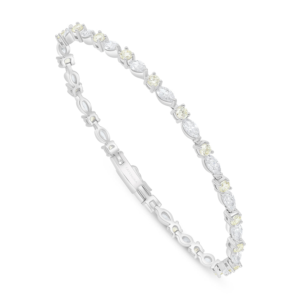 Sterling Silver 925 Bracelet Rhodium Plated Embedded With Diamond And White Zircon