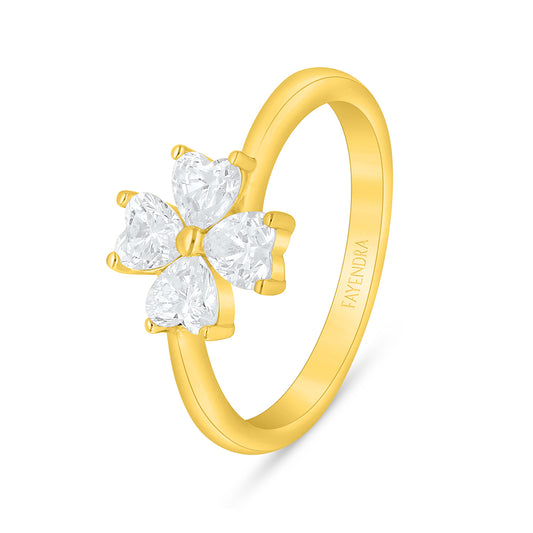 Sterling Silver 925 Ring Golden Plated Embedded With White Zircon