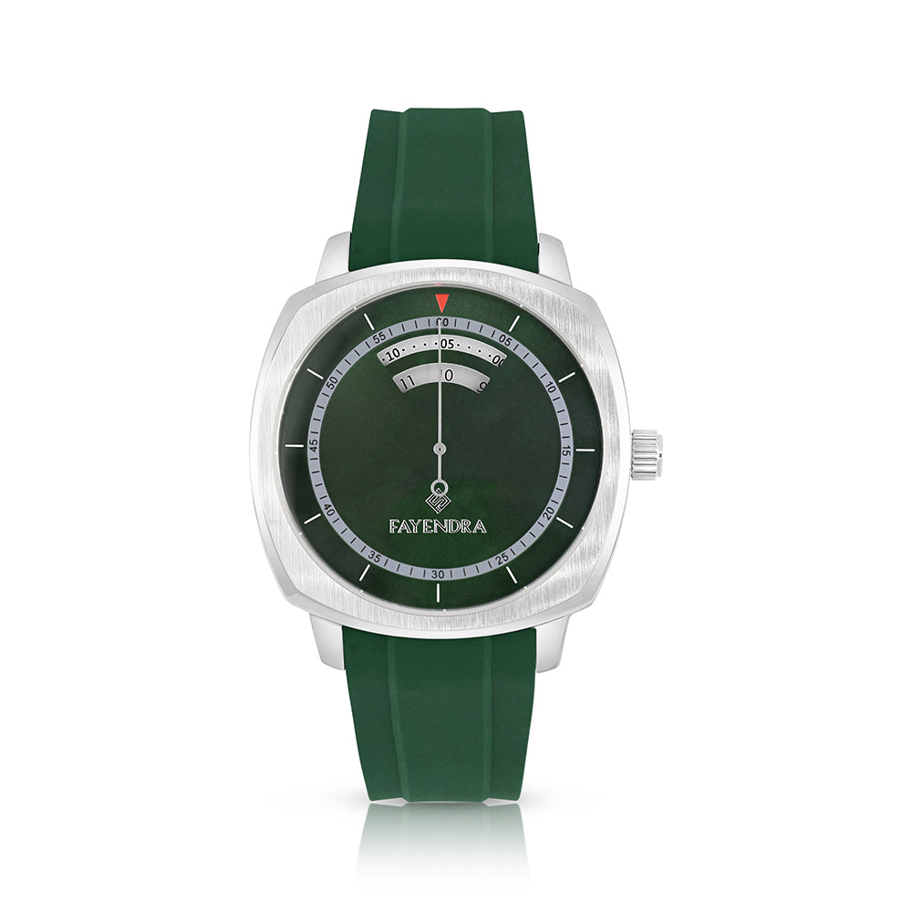 Stainless Steel 316L Watch Silver Color Embedded With Green Rubber For Men - Green metal Dial