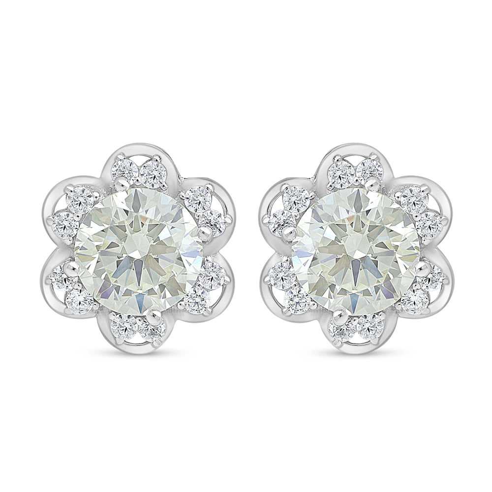 Sterling Silver 925 Earring Rhodium Plated Embedded With Diamond Zircon And White Zircon
