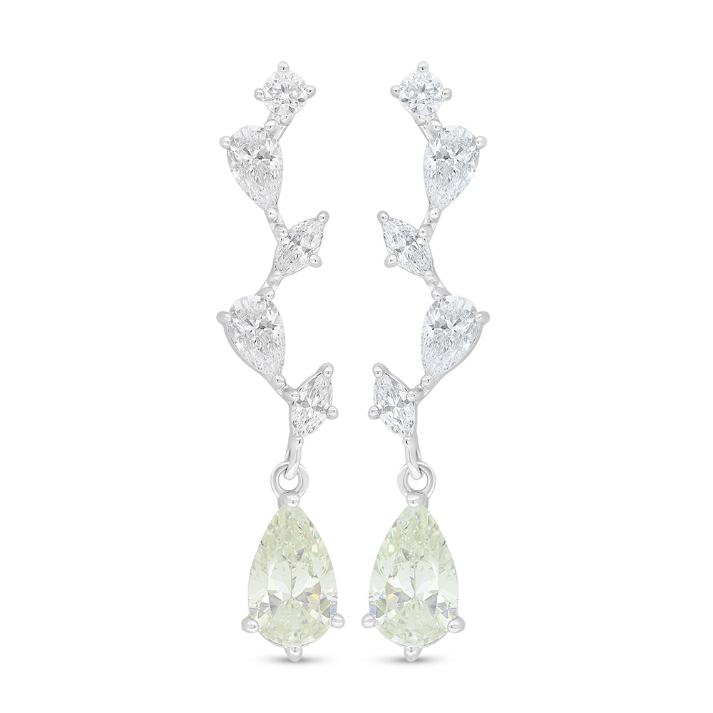 Sterling Silver 925 Earring Rhodium Plated Embedded With Diamond Zircon And White Zircon