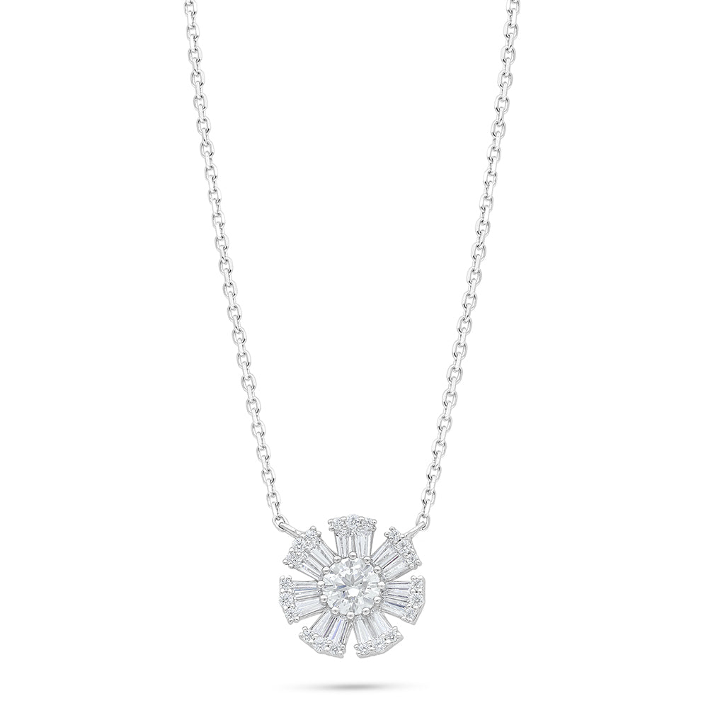 Sterling Silver 925 Necklace Rhodium Plated Embedded With White Zircon