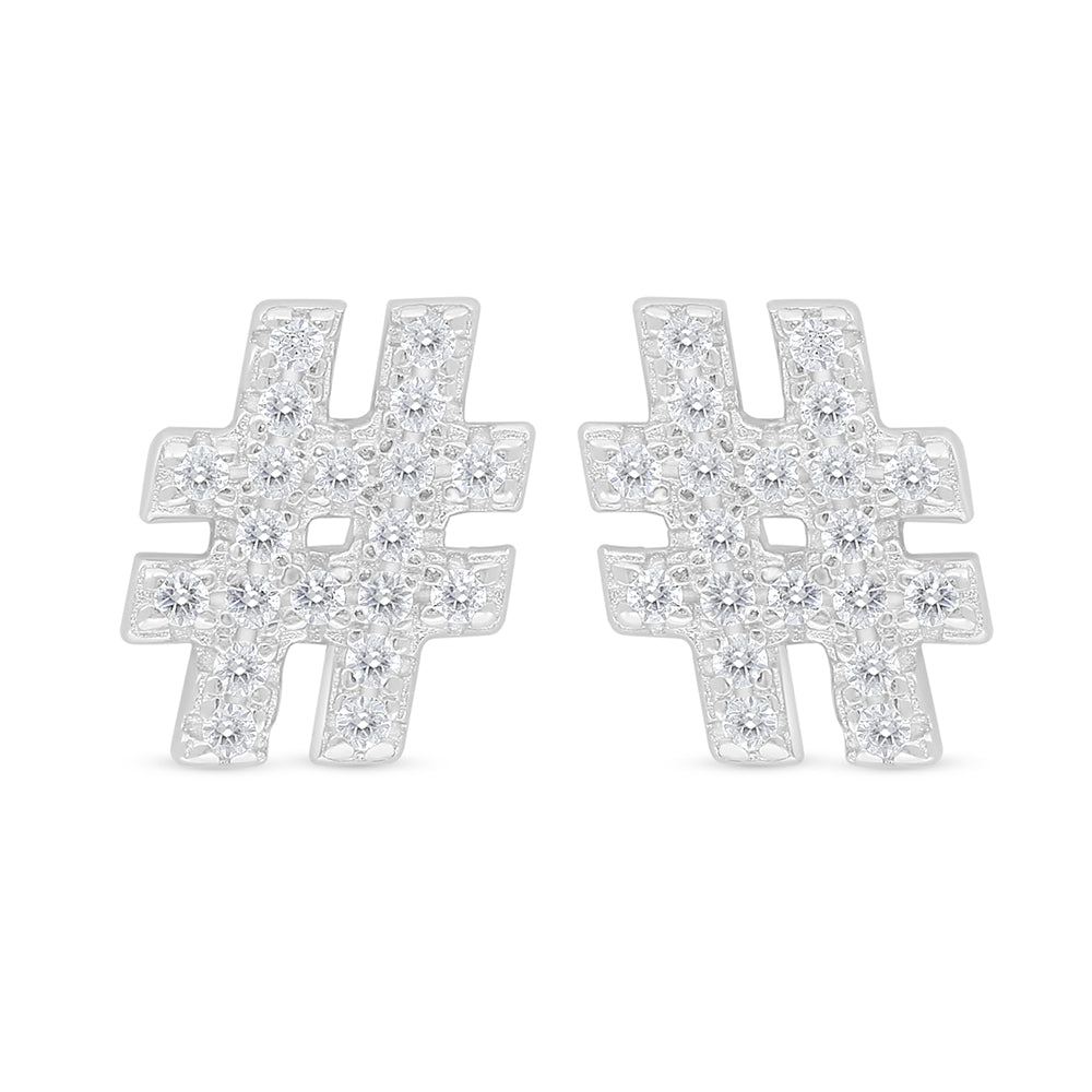 Sterling Silver 925 Earring Rhodium Plated Embedded With White Zircon