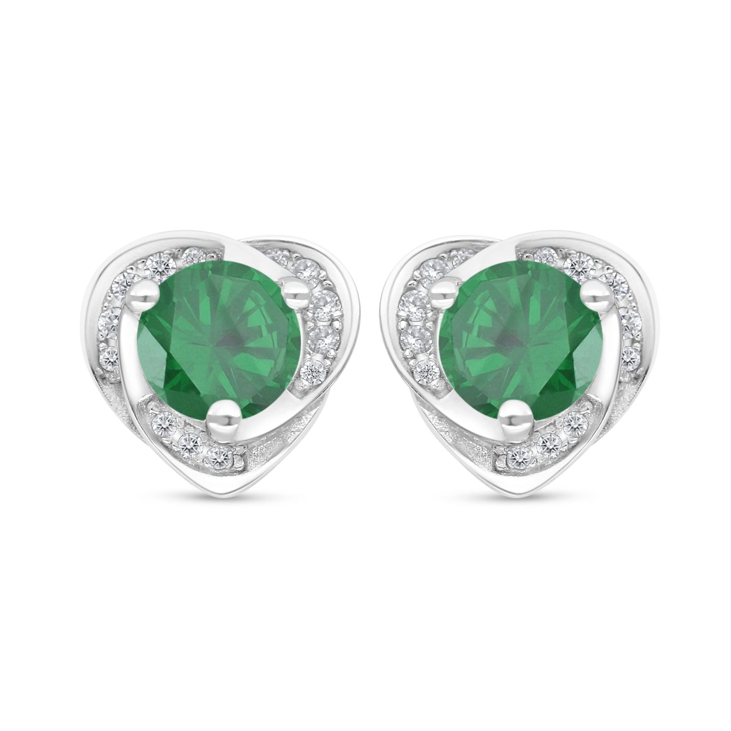 Sterling Silver 925 Earring Rhodium Plated Embedded With Emerald Zircon And White Zircon