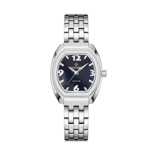 ساعة ستانلس ستيل عيار 316 بلون فضي - مينا حجر صدف ام اللالئ الاسود