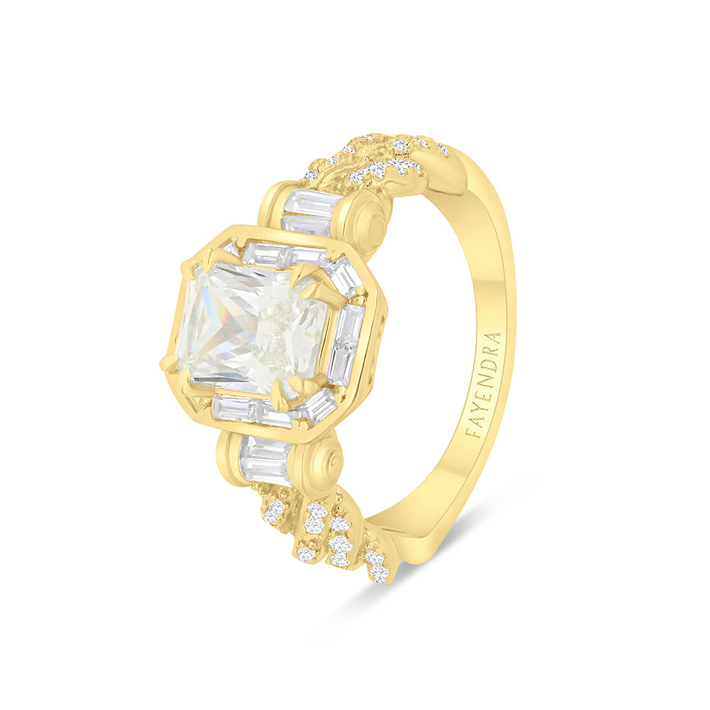 Sterling Silver 925 Ring Gold Plated Embedded With Yellow Zircon And White CZ