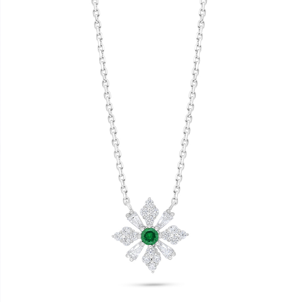 عقد من الفضة الخالصة عيار 925 مطلي روديوم مرصع زركون زمردي و فص ابيض