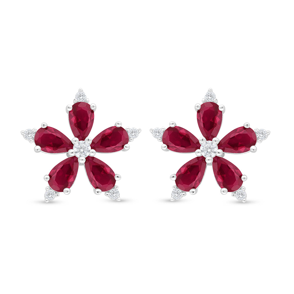 اقراط من الفضة الخالصة عيار 925 مطلية روديوم مرصعة ياقوت كروندوم و فص ابيض