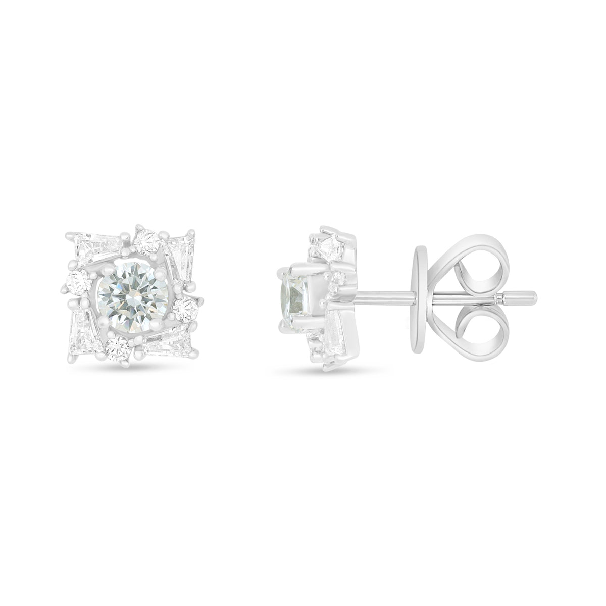 Sterling Silver 925 Earring Rhodium Plated Embedded With Diamond Zircon And White Zircon