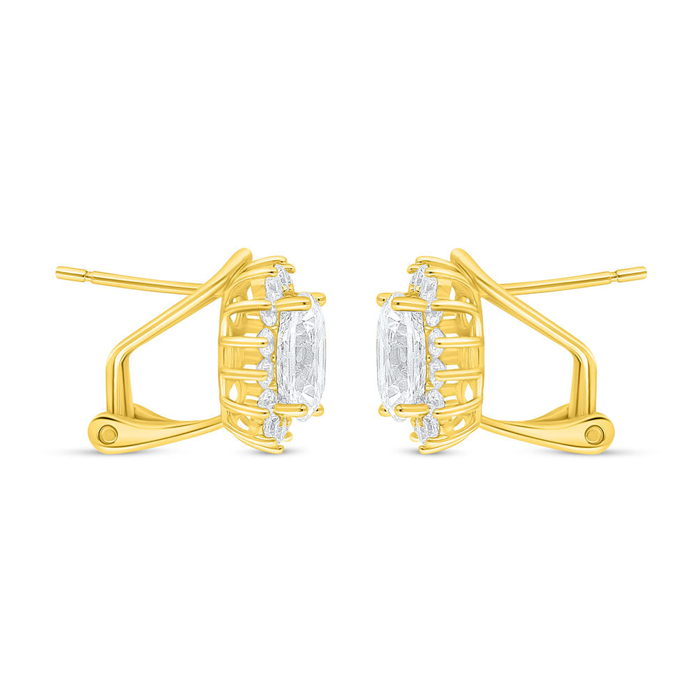 Sterling Silver 925 Earring Golden Plated Embedded With Diamond Color And White Zircon
