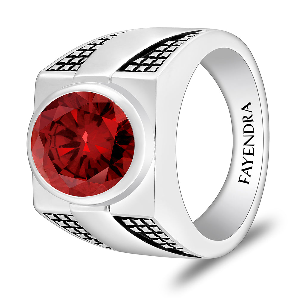 خاتم رجالي فضة عيار 925 مطلي روديوم و اسود زركون غرانيت