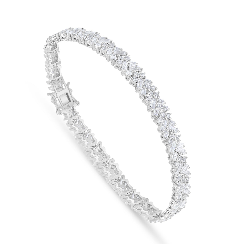 اسورة من الفضة الخالصة عيار 925 مطلية روديوم مرصعة فص ابيض