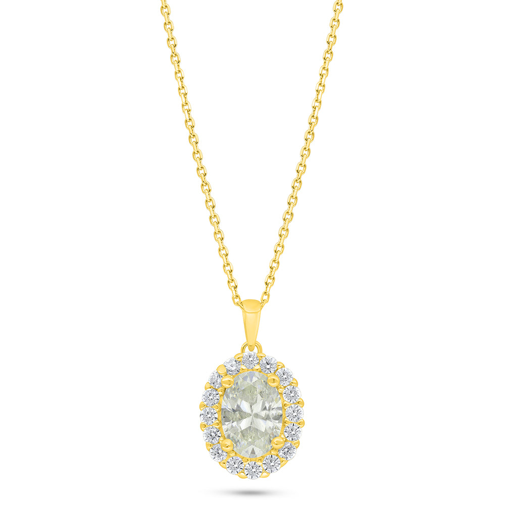 Sterling Silver 925 Necklace Golden Plated Embedded With Yellow Diamond And White Zircon