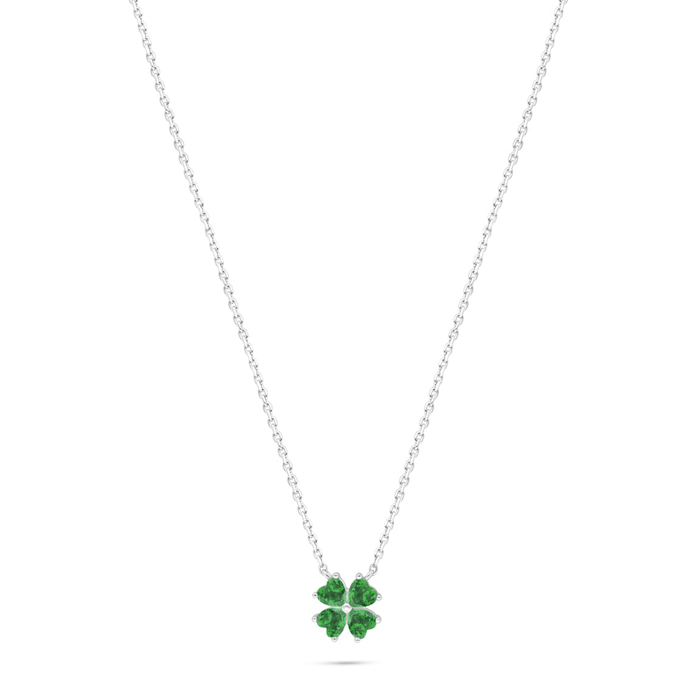 Sterling Silver 925 Necklace Rhodium Plated Embedded With Emerald Zircon