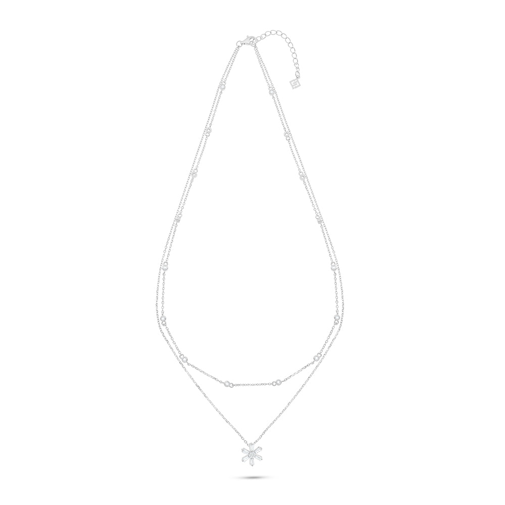 Sterling Silver 925 Necklace Rhodium Plated Embedded With White Zircon