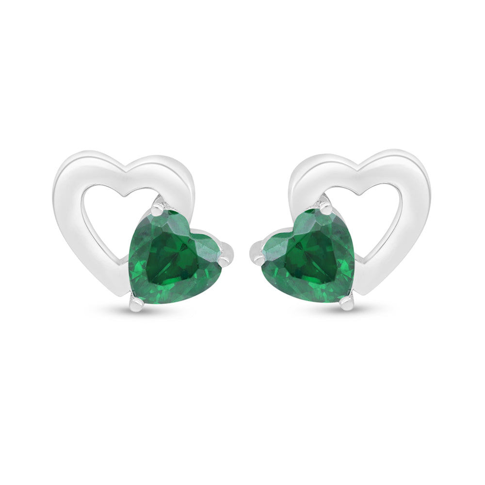 Sterling Silver 925 Earring Rhodium Plated Embedded With Emerald Zircon
