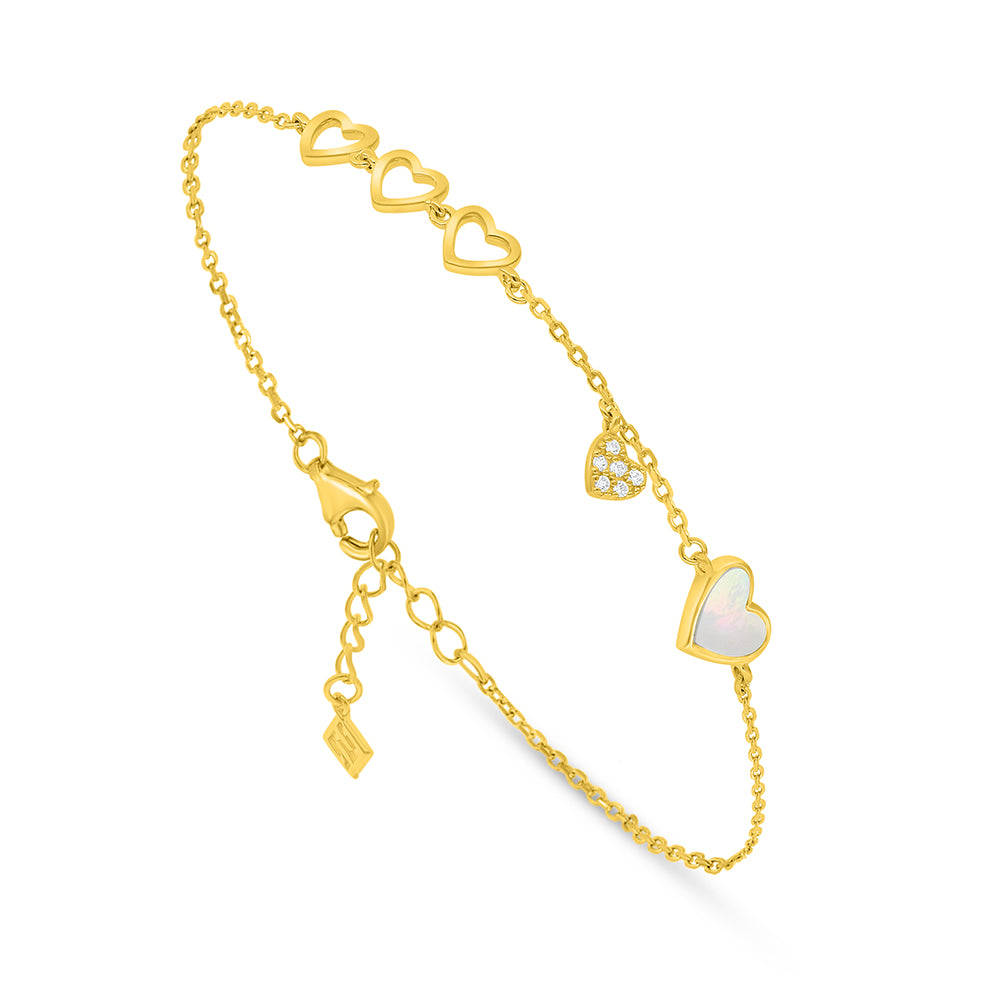 Sterling Silver 925 Bracelet Golden Plated Embedded With Pink Shell And White Zircon