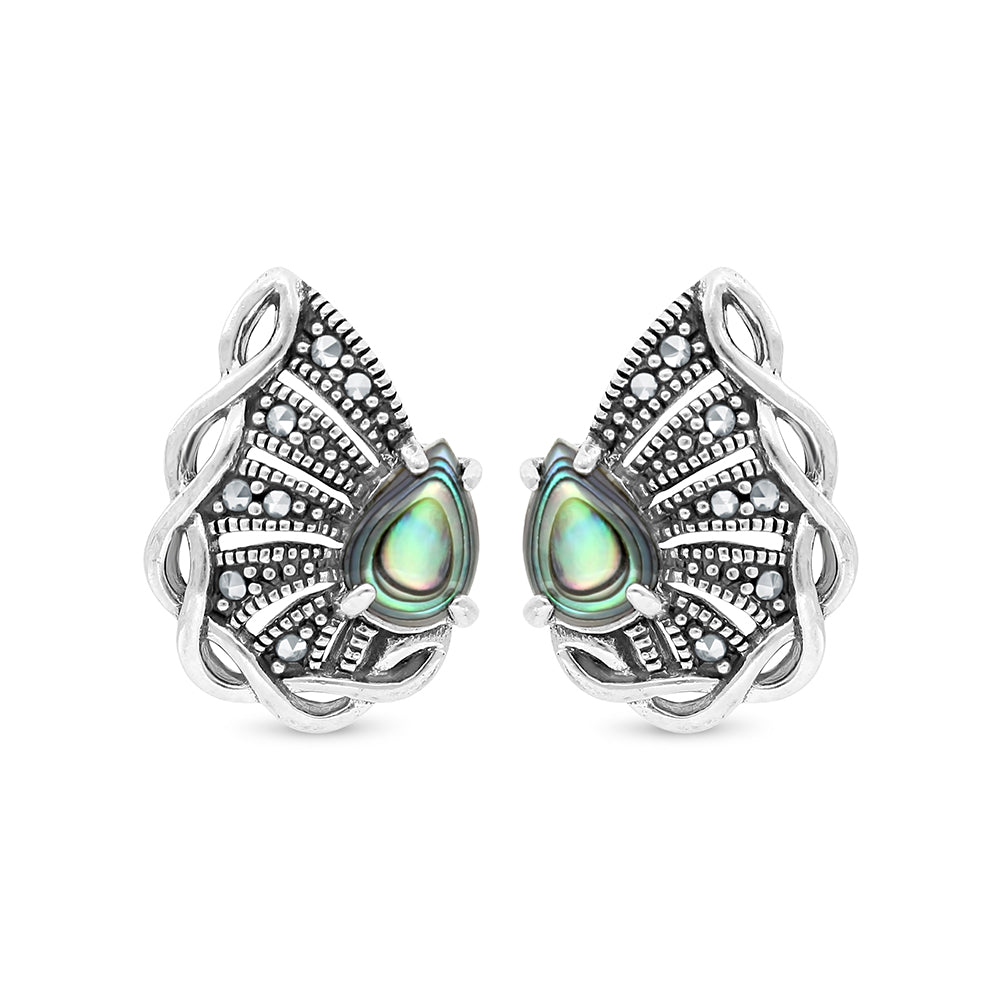 اقراط من الفضة الخالصة عيار 925 مرصعه احجار صدف استرالي طبيعي و ماركسايت