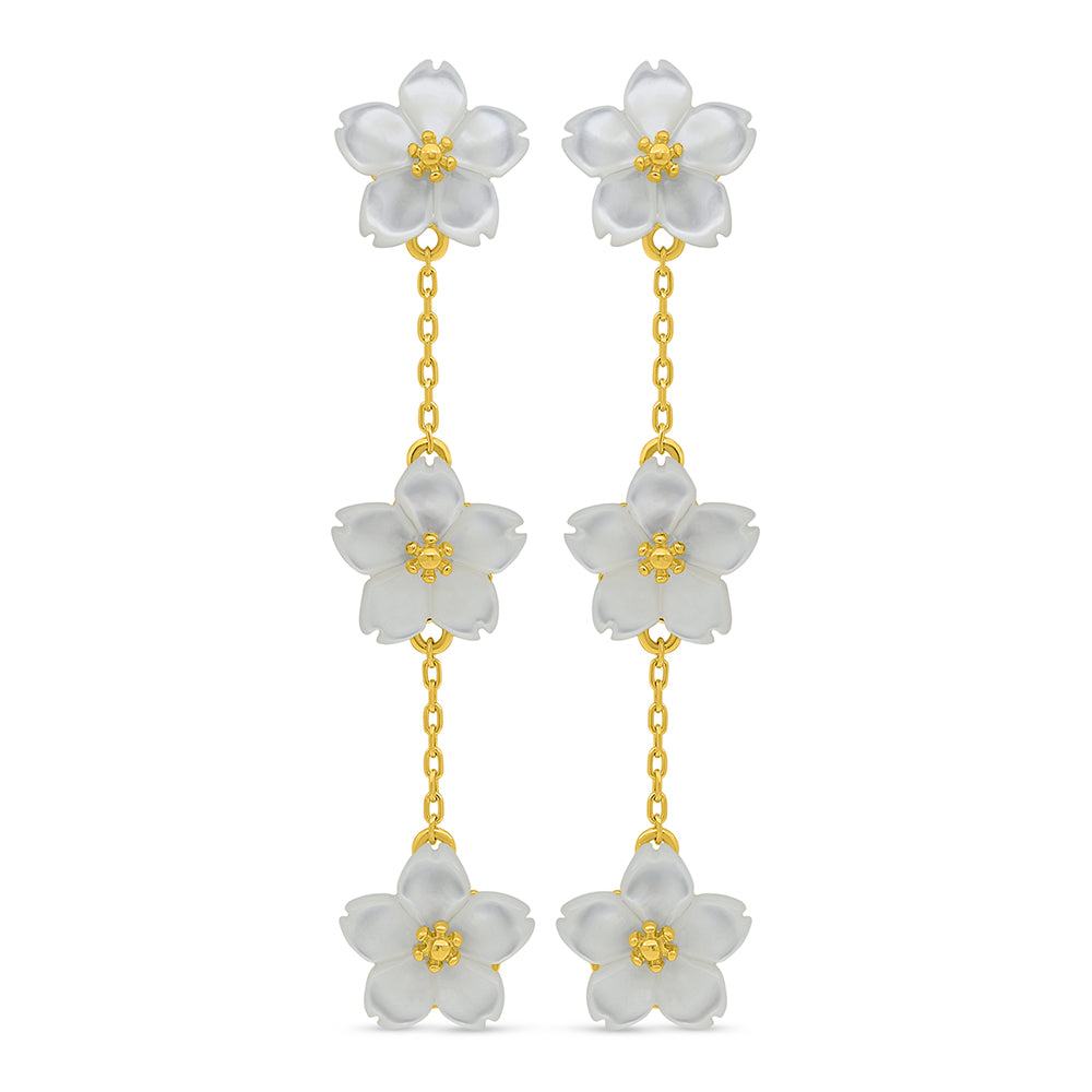 Sterling Silver 925 Earring Golden Plated Embedded With White Shell