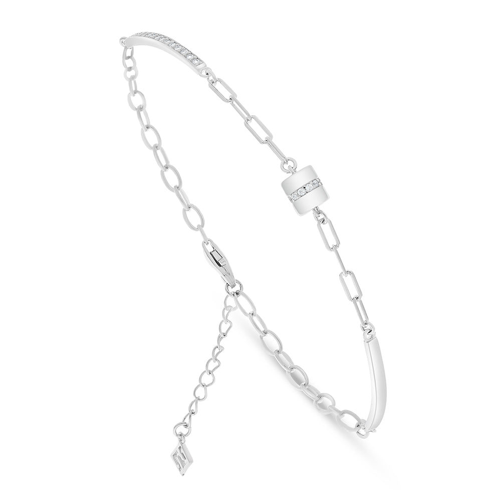 Sterling Silver 925 Bracelet Rhodium Plated Embedded With White Zircon